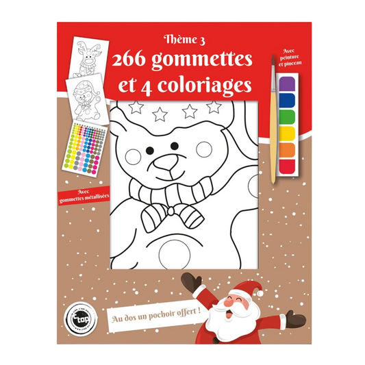 coloriage Noël A5 avec peinture et gommettes. Canocea France