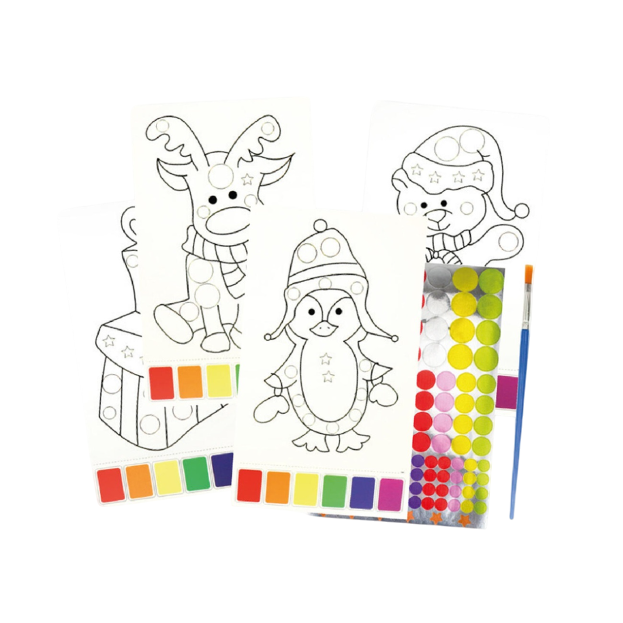 coloriage Noël A5 avec peinture et gommettes. Canocea France