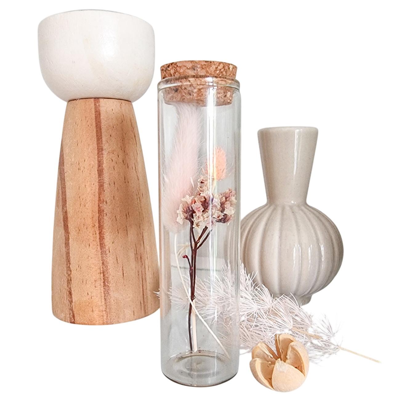Fiole en verre avec bouchon en liège, style éprouvette décorative, 11 cm. Canocea France
