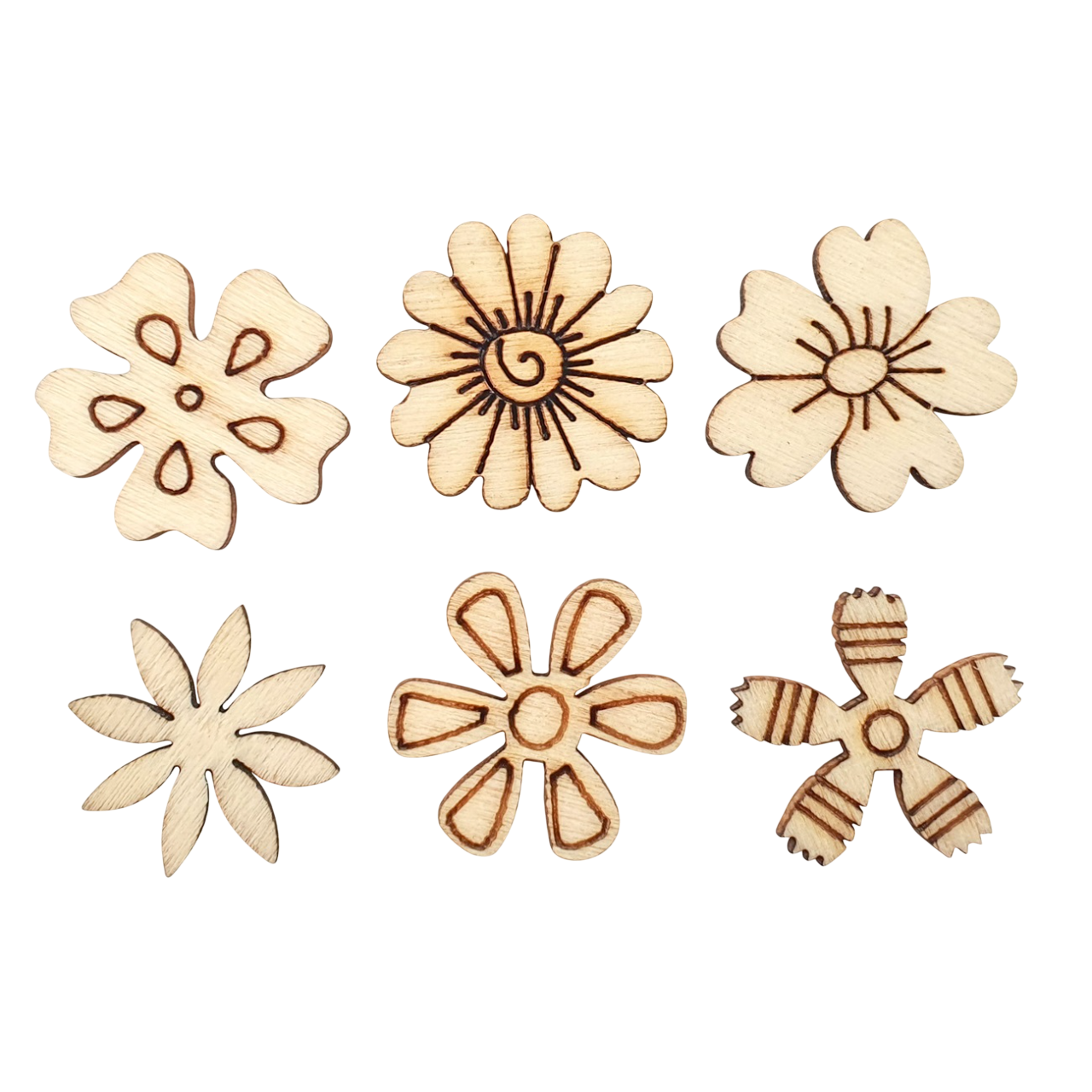 Embellissements fleurs bois naturel 30 pièces DIY scrapbooking. Canocea France