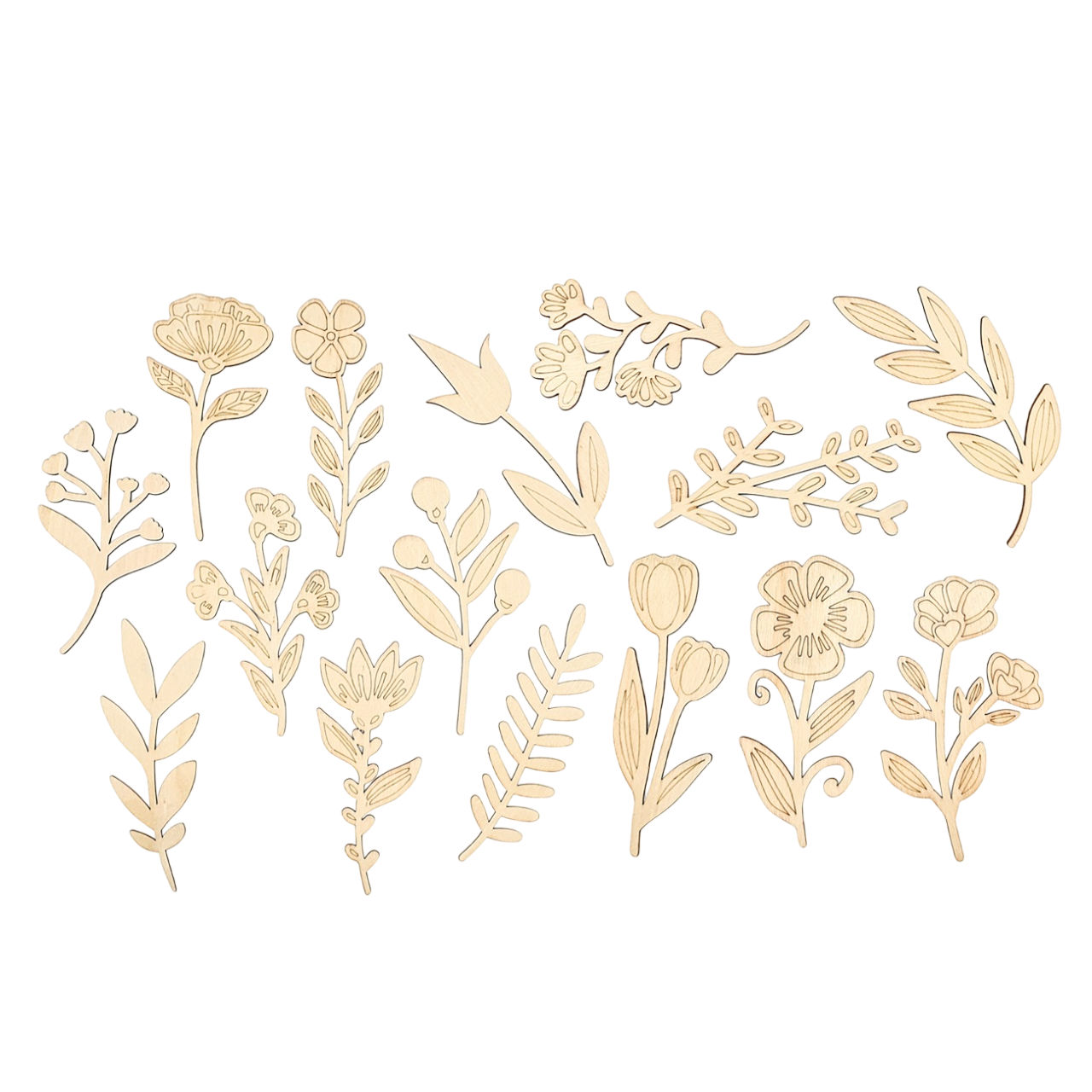 Silhouettes fleurs en bois naturel, 15 pièces de 13 cm pour loisirs créatifs et décoration DIY. Canocea France