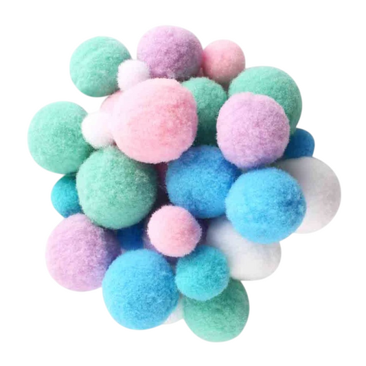 Lot de 120 pompons pastel assortis de 1 à 2,2 cm pour loisirs créatifs, collages, scrapbooking et décorations DIY. Canocea France