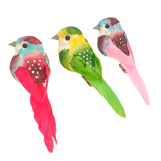 Oiseaux décoratifs avec pince - Lot de 3 pour déco poétique. Canocea France