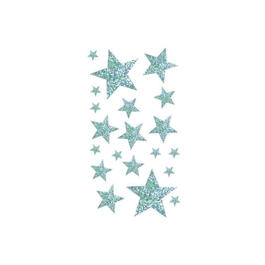 Stickers étoiles - argentées pailletées  - 20 pièces - de 1 à 5 cm