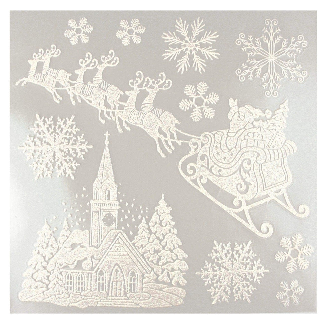 Stickers vitro statiques phosphorescents - blanc pailleté  - 11 pièces -  de 3 à 30 cm