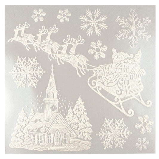 Stickers vitro statiques phosphorescents - blanc pailleté  - 11 pièces -  de 3 à 30 cm