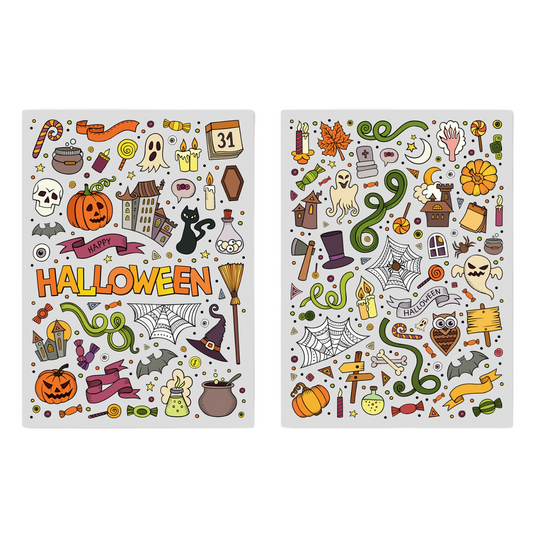 Un choix d'autocollant Halloween à usage unique avec des fantômes, toile d'araignée, citrouille ... Canocea France