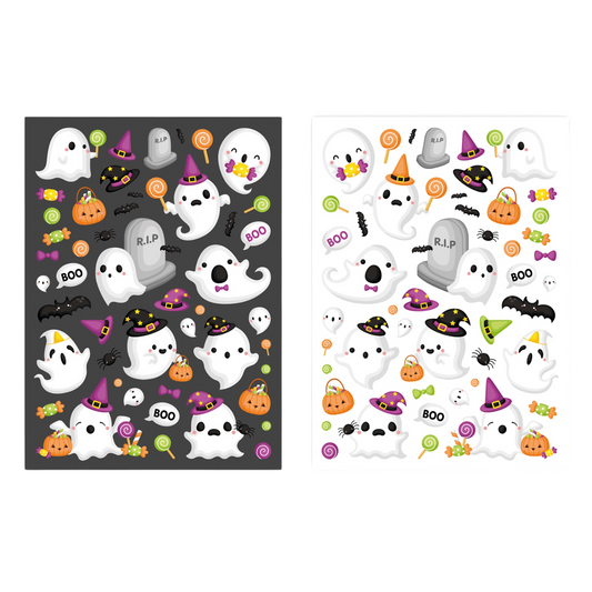 stickers de fantômes, chauve souris, pierre tombale, citrouille, chapeau de sorcière pour fêter un mignon Halloween . Canocea France