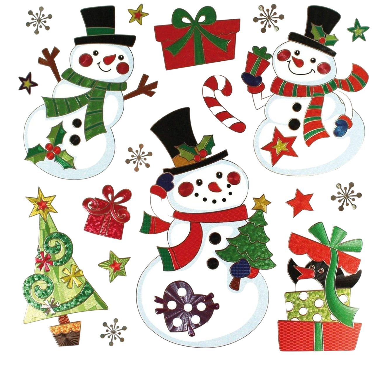 Gommettes effet métallisé Bonhomme de neige - 18 pièces - de 1 à 12 cm