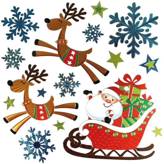 Gommettes effet métallisé Traineau de Noël  - 16 pièces - de 1 à 9,5 cm