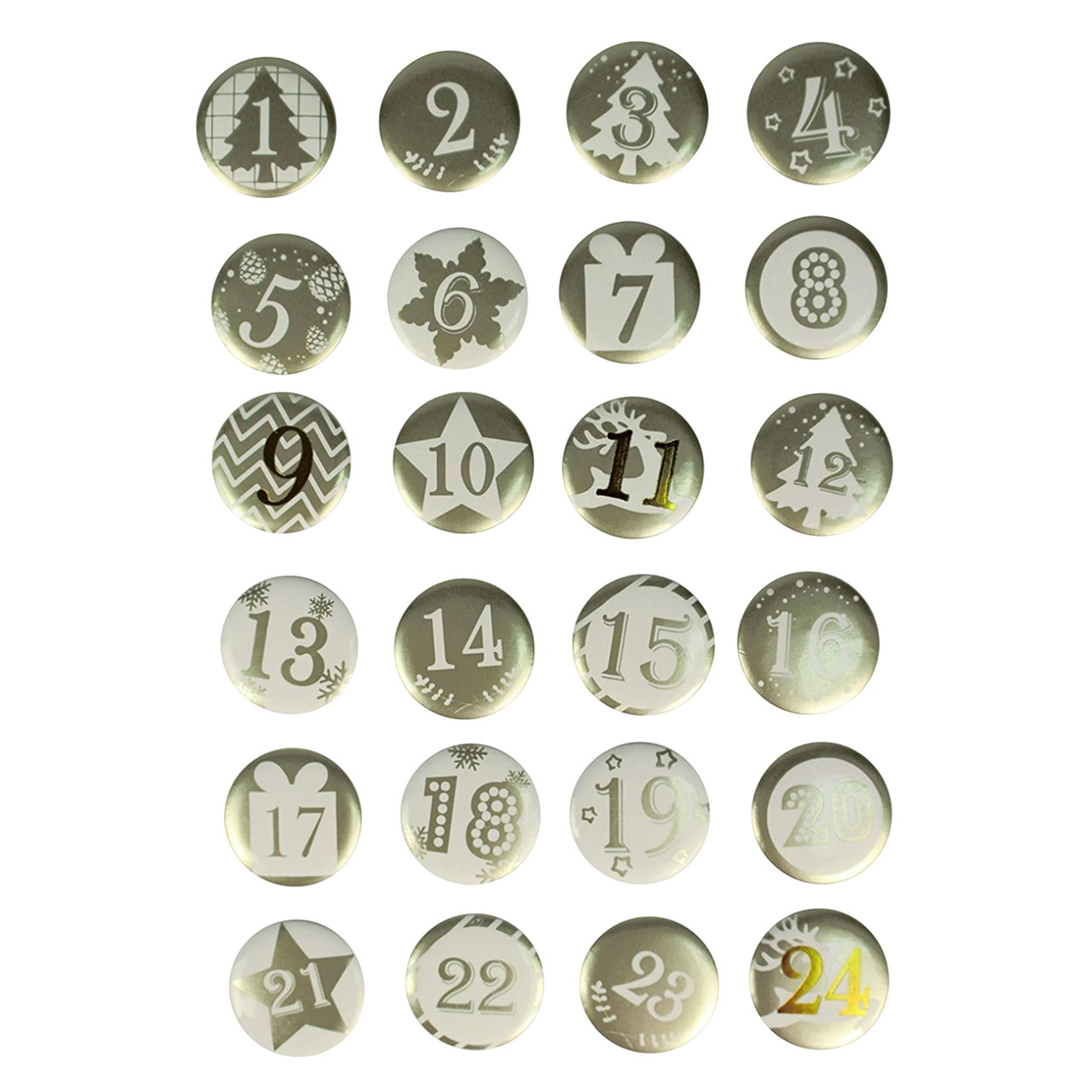 badges métal or et blanc numérotés 1 à 24. Canoea France