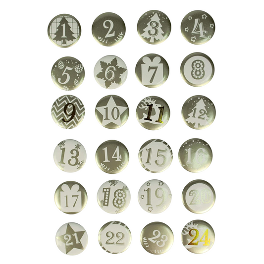 badges métal or et blanc numérotés 1 à 24. Canoea France