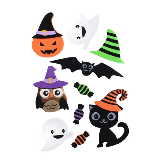 Stickers adhésives Halloween - mousse 3D  - 10 pièces - de 2 à 5,5 cm