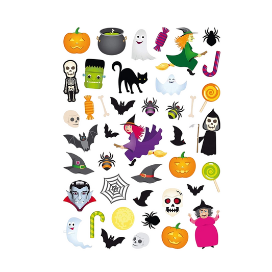 Stickers collection Halloween incluant araignée, fantômes, sorcières, squelettes, potion, vampires... Canocea France