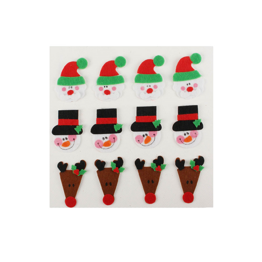 Stickers adhésifs bonhomme de neige, père noël et rennes - feutrine - 12 pièces - 5,5 cm x 3,5 cm