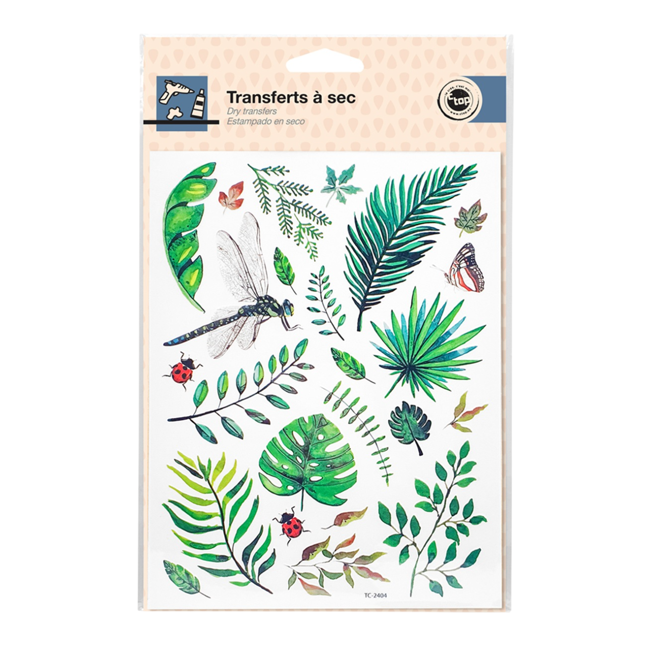 Motifs botaniques et insectes en transfert à sec. Canocea France