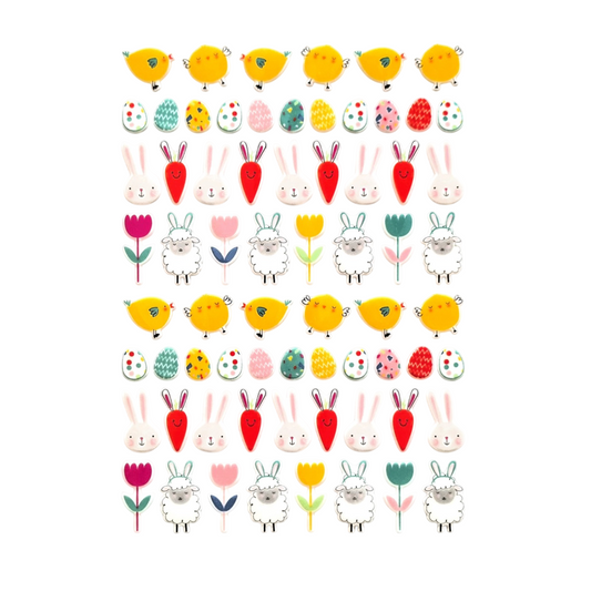 Stickers Puffy Pâques – 68 autocollants en mousse relief 3D avec motifs lapins, œufs, poussins et fleurs pour décoration créative et festive - canocea