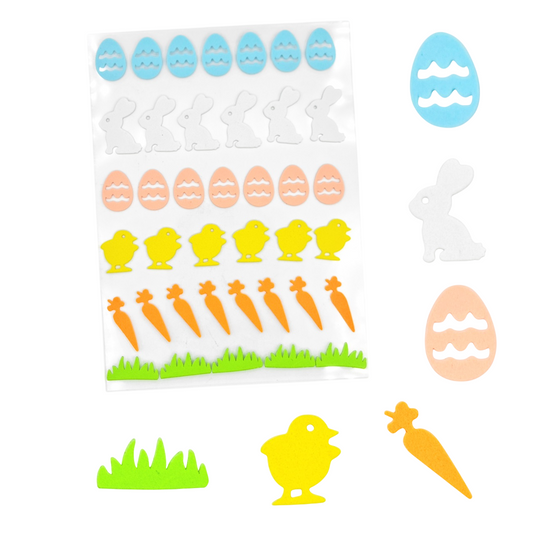 Stickers mousse Pâques – 39 pièces avec œufs, lapins et poussins de 1,5 à 3,5 cm pour activités créatives et décorations festives - canocea