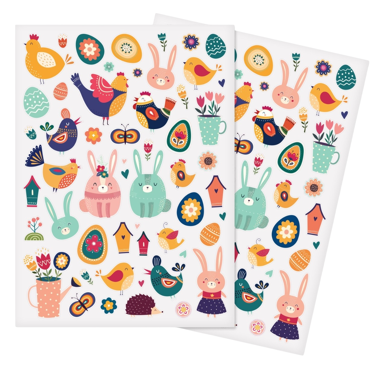 Gommettes Au pays de Pâques – 108 autocollants colorés avec lapins, œufs, cloches et fleurs de 0,5 à 5,4 cm pour activités créatives et décorations festives - canocea