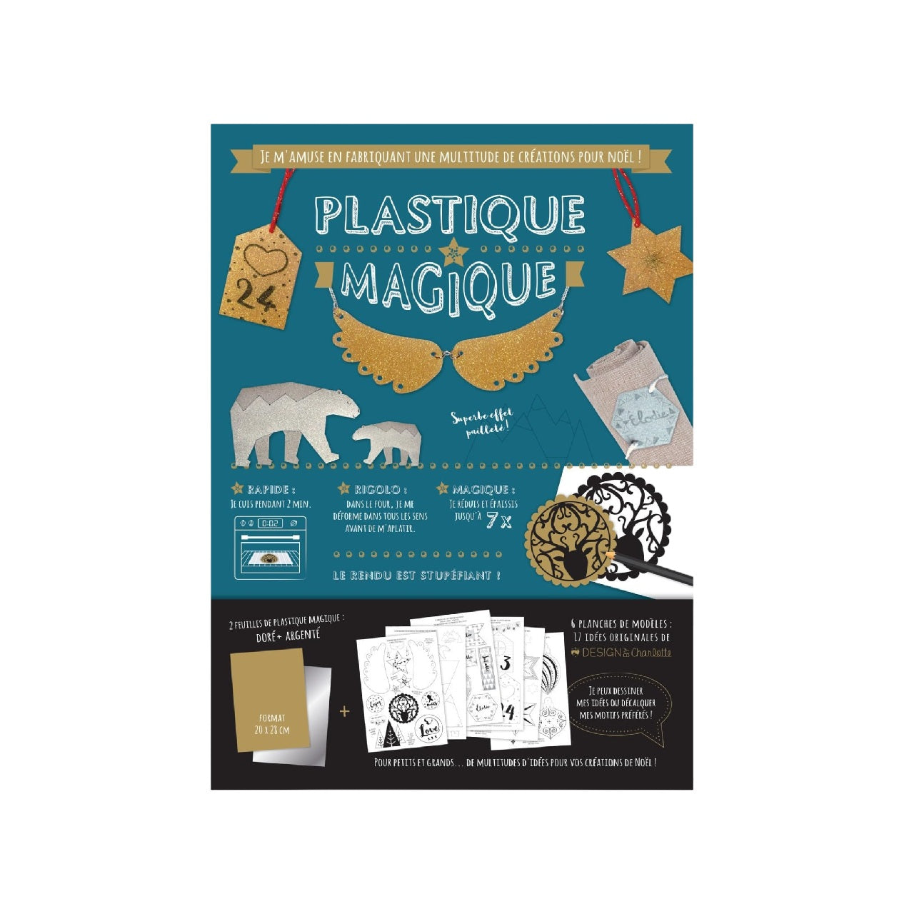 Kit plastique magique Noël doré et argenté – 2 feuilles + 6 modèles à colorier - canocea
