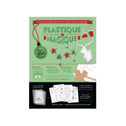 Kit création Plastique magique - translucide - Noël Vintage - 3 feuilles magiques + 6 planches de modèles noël