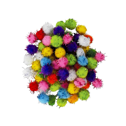 Lot de 200 pompons glitter métallisés Ø 0,8 cm, couleurs vives assorties pour décorations DIY, scrapbooking et loisirs créatifs. Canocea France
