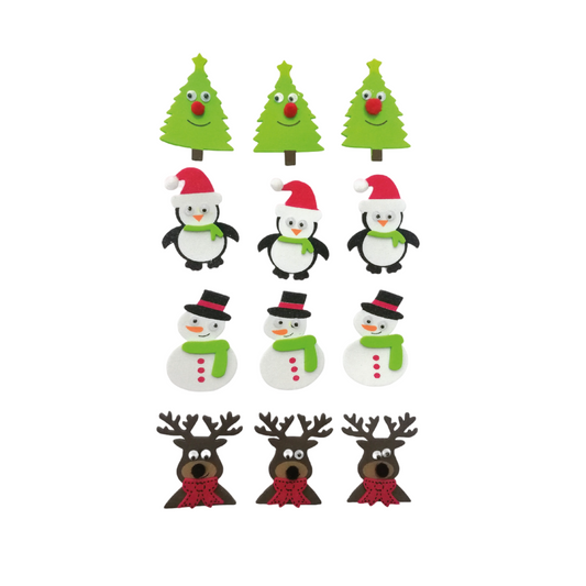 Stickers adhésifs mousse - sujet Noel yeux mobiles - - 12 pièces - de 3,5 cm x 5,1 cm