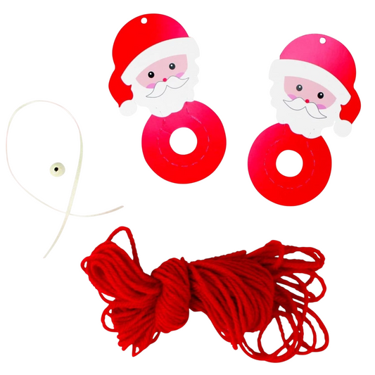 Kit pompon Père Noël rouge 10,5 x 5,5 cm – Pochette DIY avec supports, aiguille, ruban, ficelle et perle en bois pour décoration de Noël. Canocea France