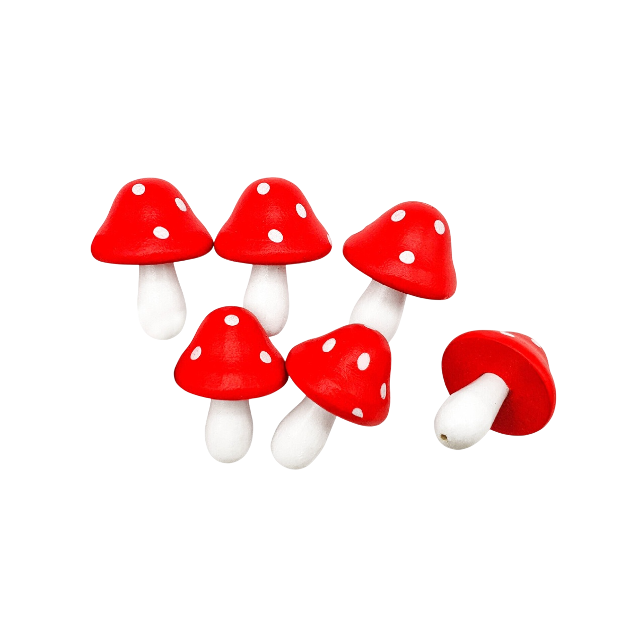 Lot de 6 champignons 3D en bois peint rouge et blanc pour décoration de Noël. Canocea France