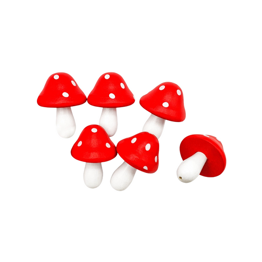Lot de 6 champignons 3D en bois peint rouge et blanc pour décoration de Noël. Canocea France