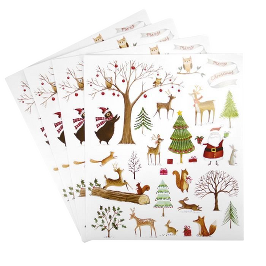Planche de 112 gommettes Forêt d’hiver – de 0,8 à 10,5 cm. Canocea France