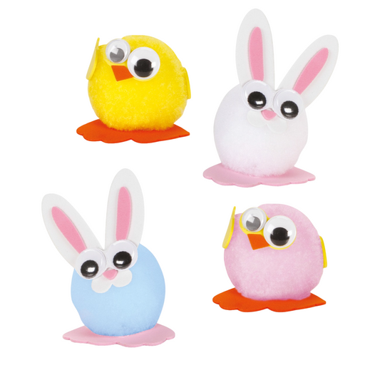 Kit créatif animaux pompons de Pâques – 250 pièces pour réaliser 24 poussins et lapins colorés DIY. Canocea France