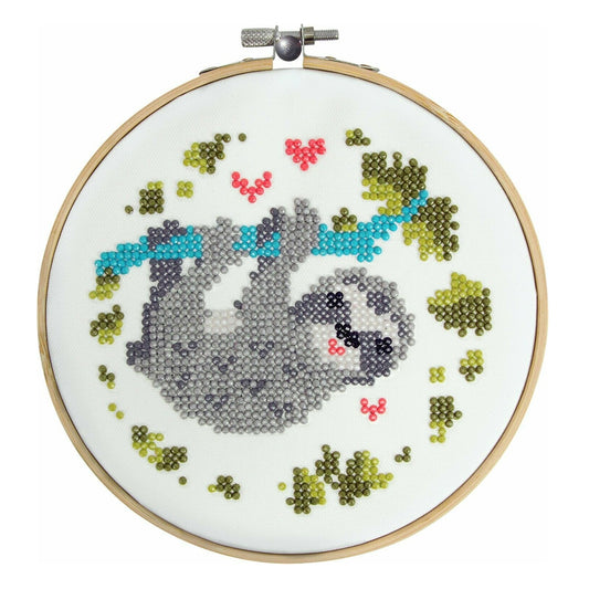 Kit borderie Diamond painting paresseux - de Diamètre 17 cm