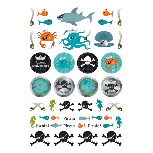 Transfert à sec pirate - 88 pièces - de 1,2 à 6 cm