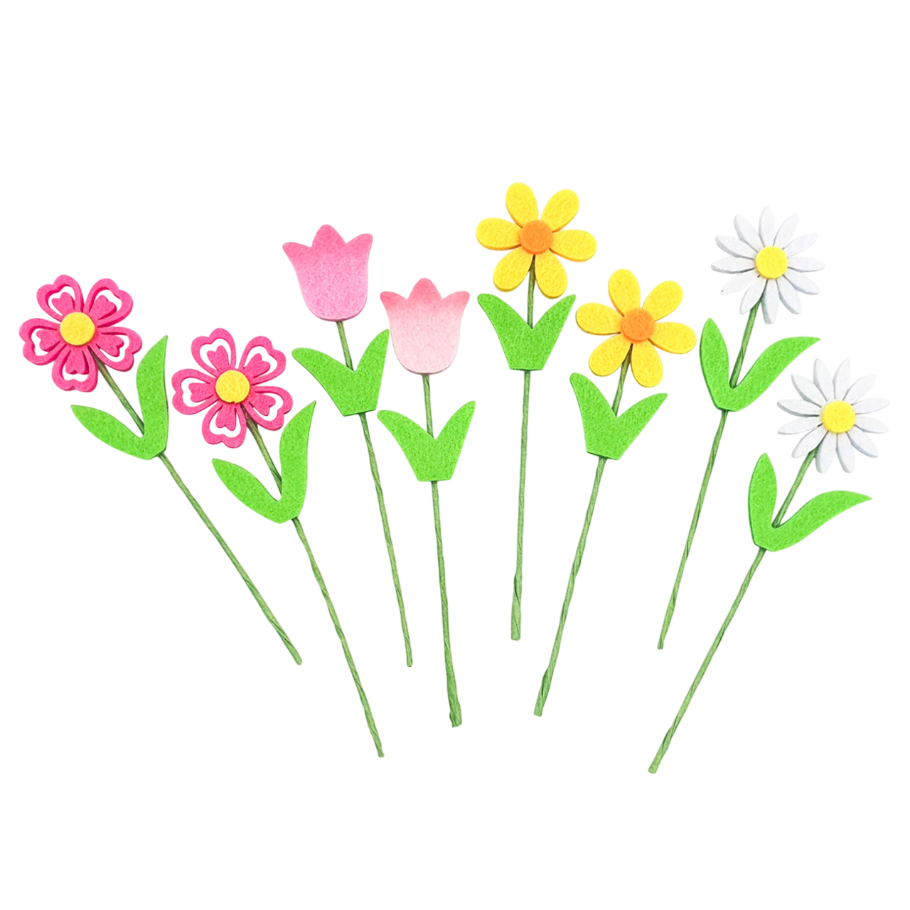 Embellissements fleurs sur tige en feutrine 8 pièces DIY déco. Canocea France