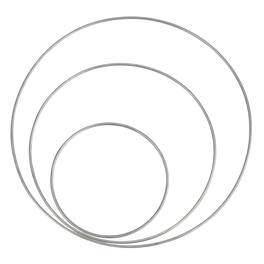 Anneau filaire argenté métal - 3 pièces - D10, D15, D20cm - idéal attrape-rêves