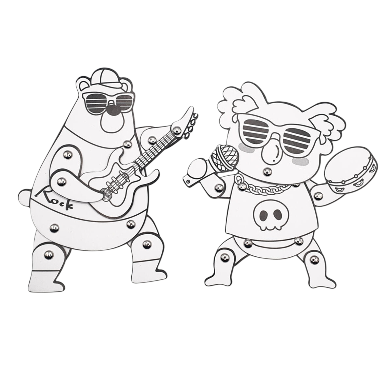 Personnages articulés en carton musiciens amusants à découper – lot de 2. Canocea France