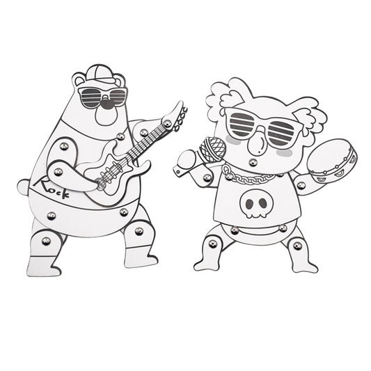 Personnages articulés en carton musiciens amusants à découper – lot de 2. Canocea France