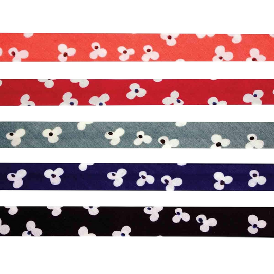 Biais coton - motif fleurs -5 rubans - 1 cm x 1 m