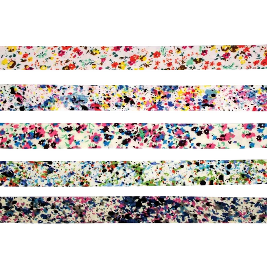 Biais coton - motif fleurs multicolore - 5 rubans - 1 cm x 1 m