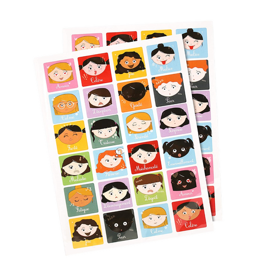 Gommettes émotions fille - 48 pièces - de 3 à 3 cm