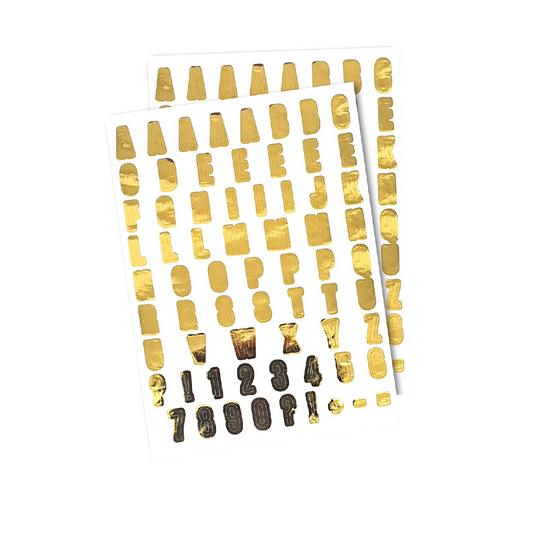 Gommettes alphabet et chiffre métallisé - doré - 134 pièces - de 1 à 1,5 cm