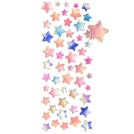 Stickers étoiles époxy pastel – 52 pièces brillantes de 0,8 à 1,5 cm pour décoration créative, scrapbooking, cartes et objets personnalisés - canocea
