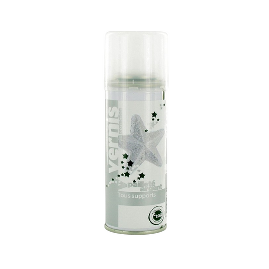 Bombe de vernis pailleté argenté spray 125 ml pour déco et loisirs créatifs. Canocea France