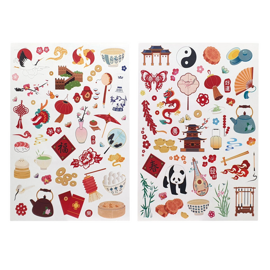 Gommettes Asie avec dragons et pandas – loisirs créatifs. Canocea France