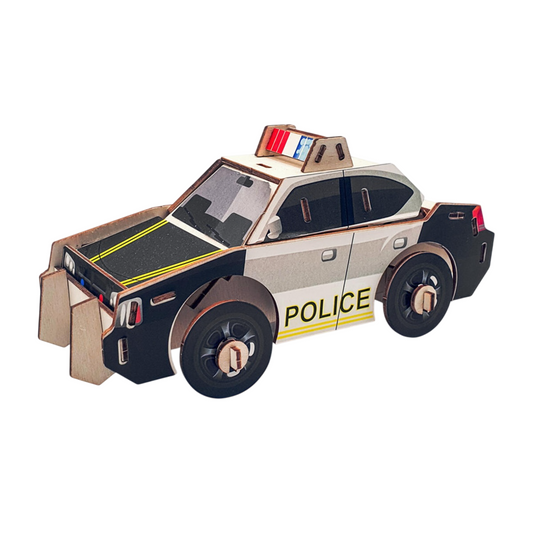 Maquette en bois 3D voiture de police avec stickers. Canocea Fance
