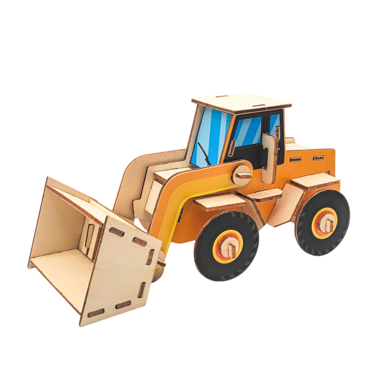 Maquette en bois 3D tractopelle avec stickers. Canocea France