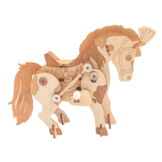 Maquette 3D en bois cheval avec mécanisme – format compact. Canocea France
