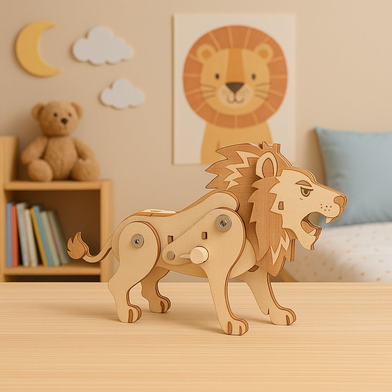 Puzzle mécanique en bois lion. Canocea France