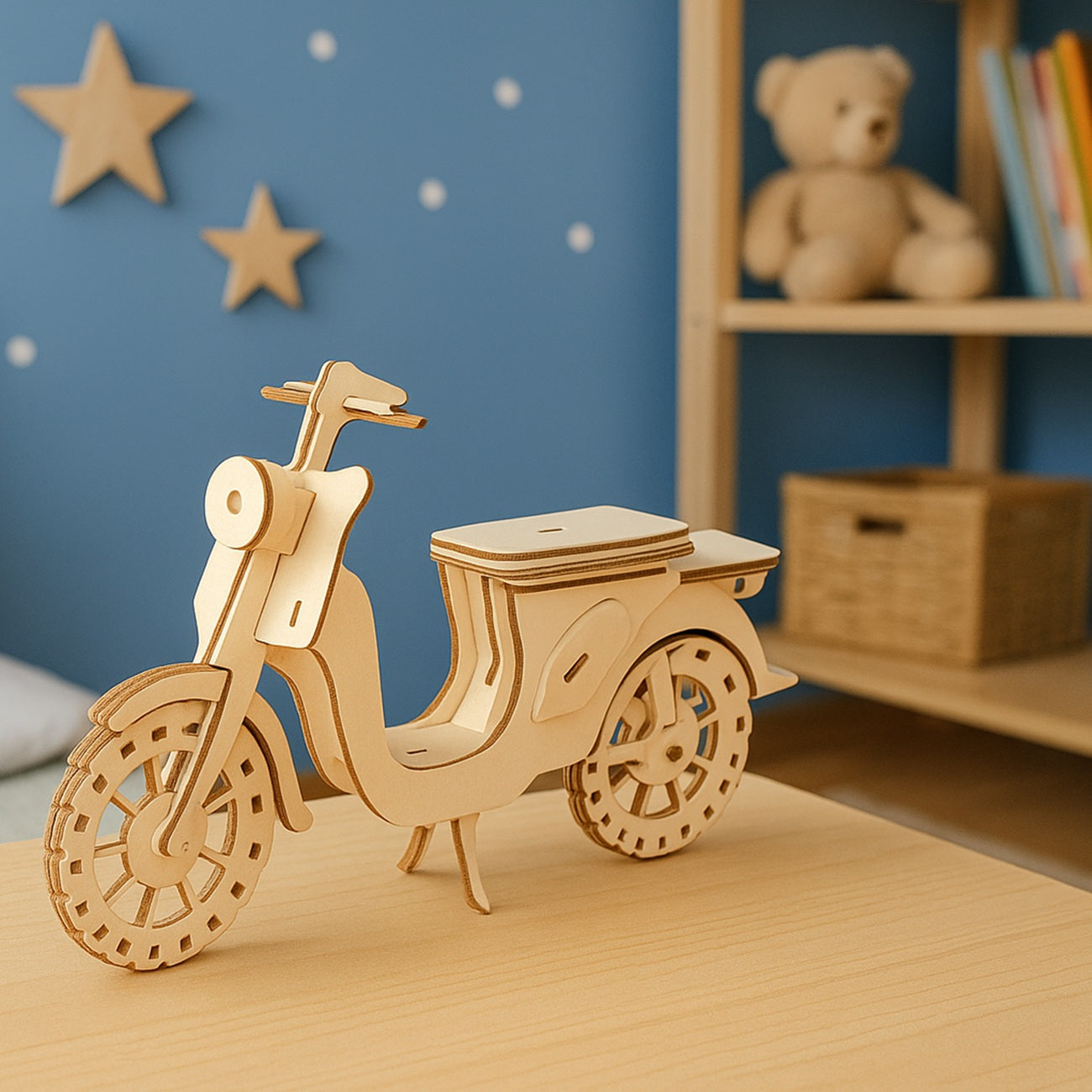 Scooter en bois 3D – maquette DIY 50 pièces. Canocea France